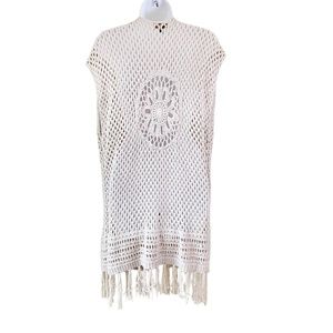 Artesia Crocheted Tan Cardigan‎ Mandala Long Fringed